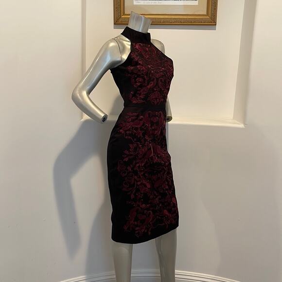 Wolf & Whistle London Halter Sheath Dress Red Jacquard size - Picture 3 of 11